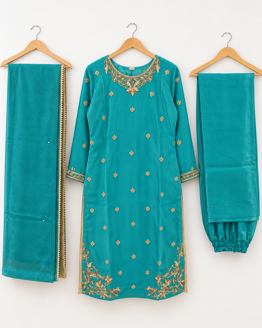 Teal Embroidered South Asian Outfit Set
