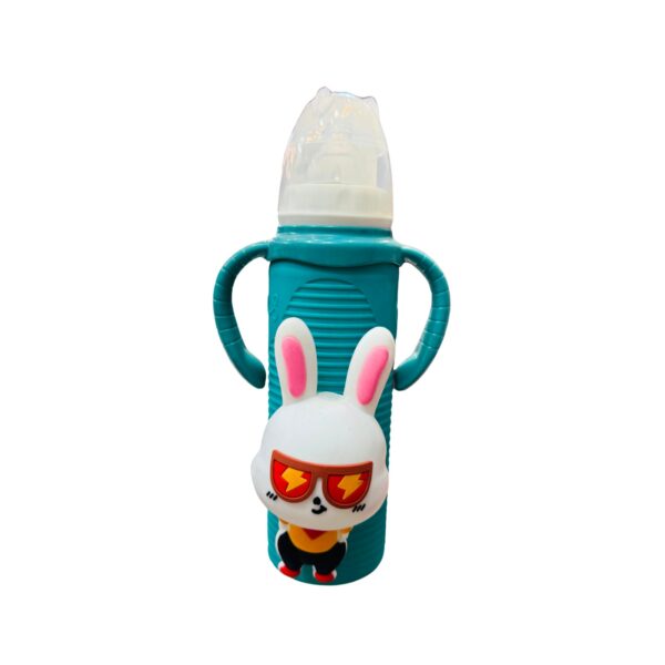 Cute Bunny Design Baby Feeding Bottle with Dual Handles & Protective Silicone Sleeve