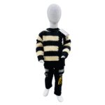 Kids Winter Knit Sweater & Pant Outfit Set – Black & Cream Striped Woolen Dress