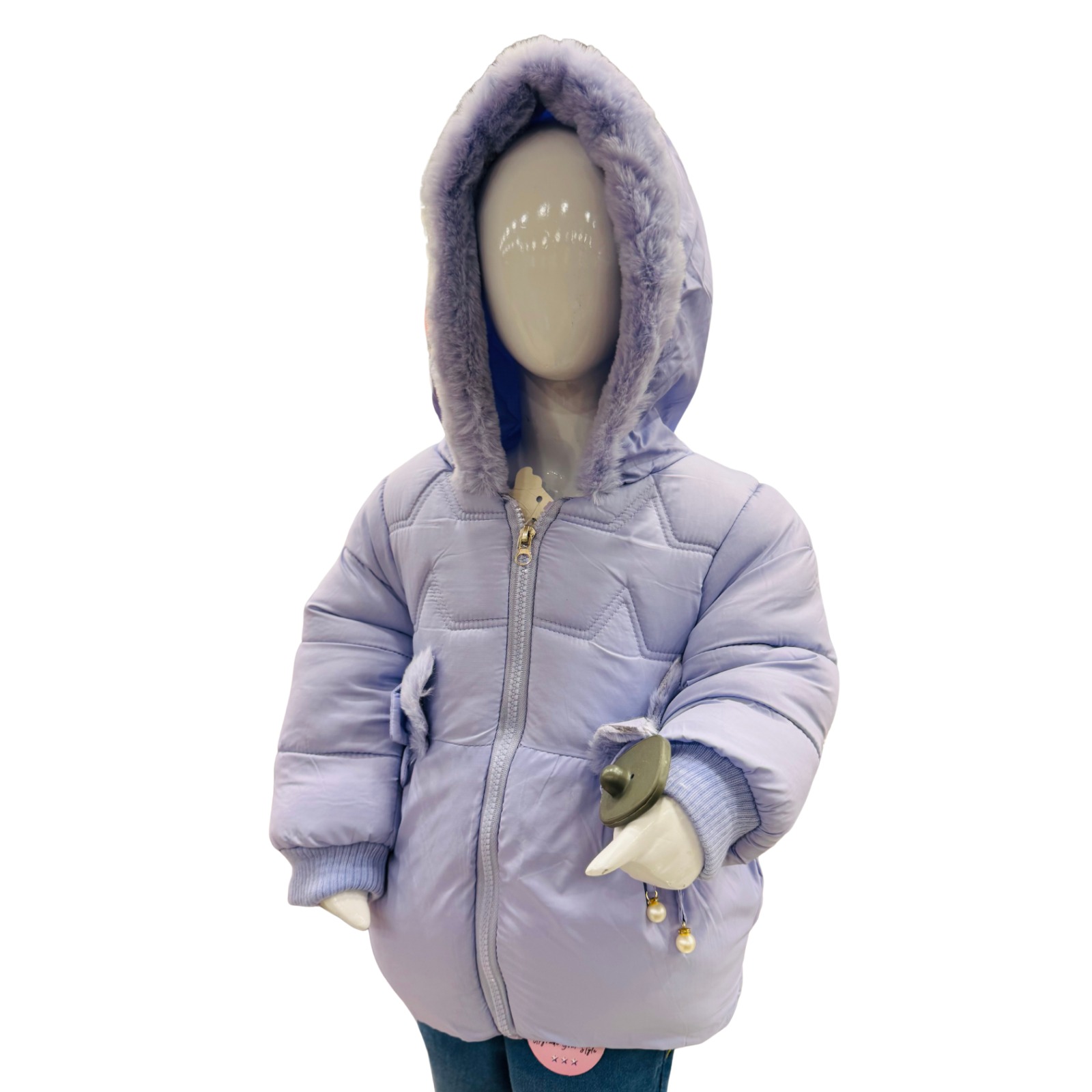 Girls Winter Padded Hooded Jacket with Fur Lining - Image 2