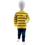 Boys Yellow & Blue Striped Winter Knitted Sweater with Jeans