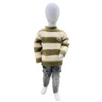 Boys Olive & Cream Textured Knitted Winter Sweater with Grey Jeans