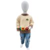 Boys Cream Cartoon Border Knitted Winter Sweater with Blue Cargo Jeans