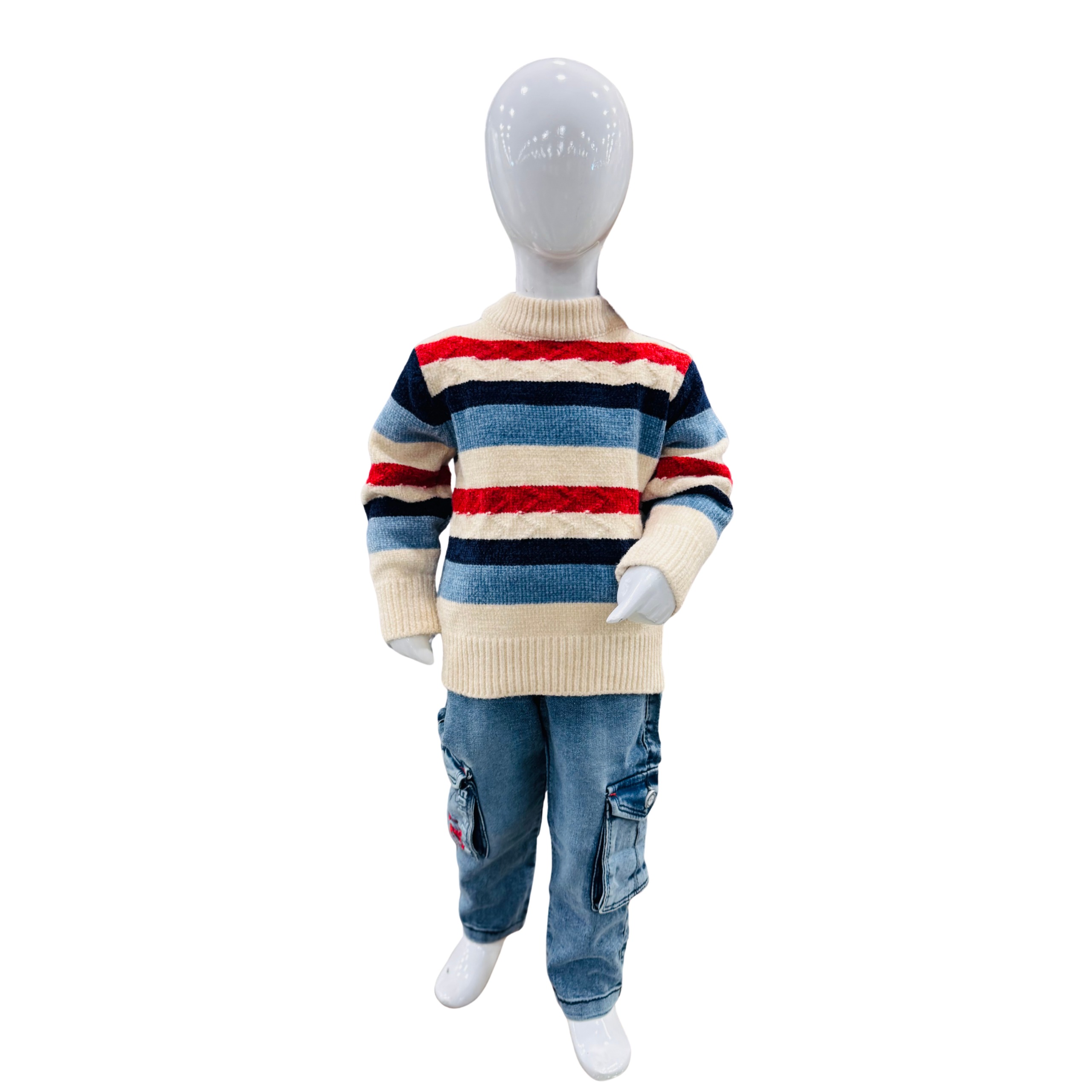 Boys Striped Winter Sweater with Denim Jeans Set