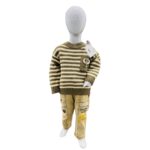 Kids Winter Striped Sweater with Bear Pocket – Brown & Cream