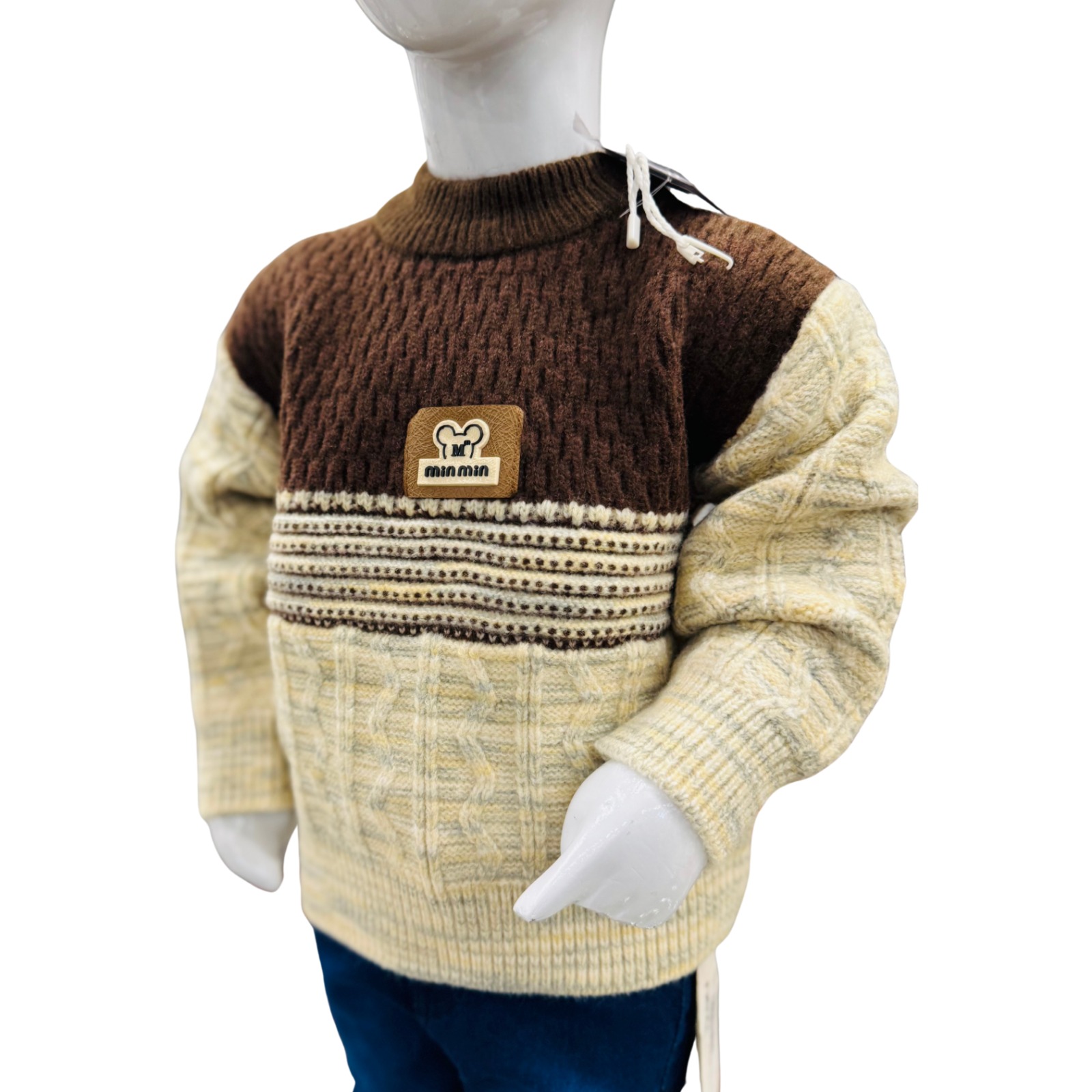 Boys Knit Winter Sweater & Trouser Set – Brown & Beige - Image 2