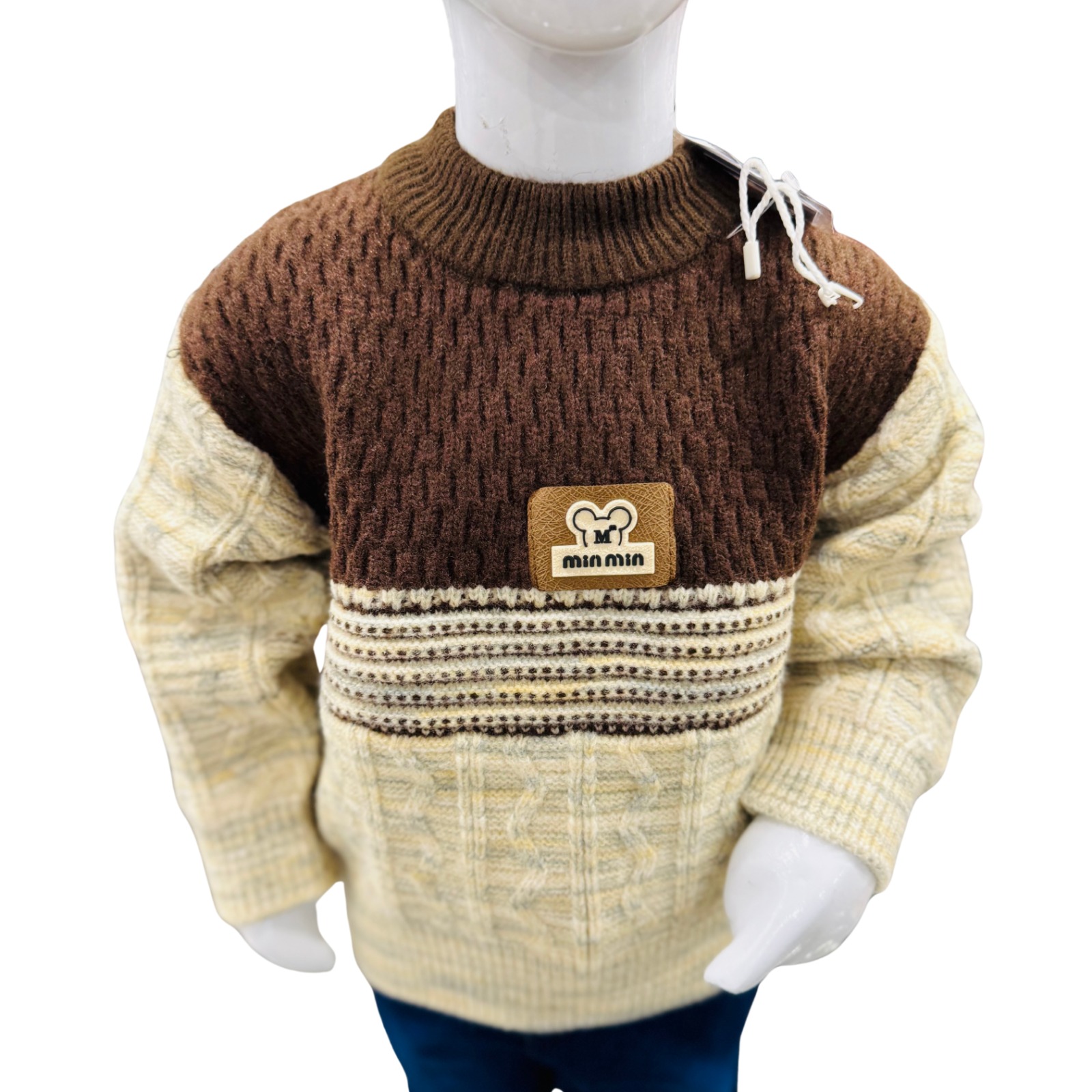 Boys Knit Winter Sweater & Trouser Set – Brown & Beige - Image 4