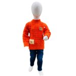 Boys Orange Textured Knit Winter Sweater with Navy Pants Set