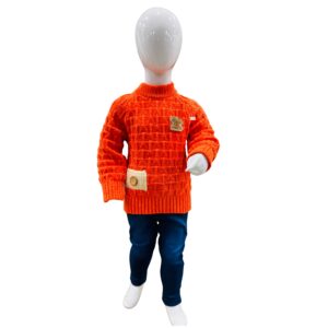 Boys Orange Textured Knit Winter Sweater with Navy Pants Set