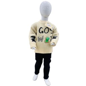 Boys Winter Cartoon Text Knit Sweater & Trouser Set – Warm Cute Kids Outfit