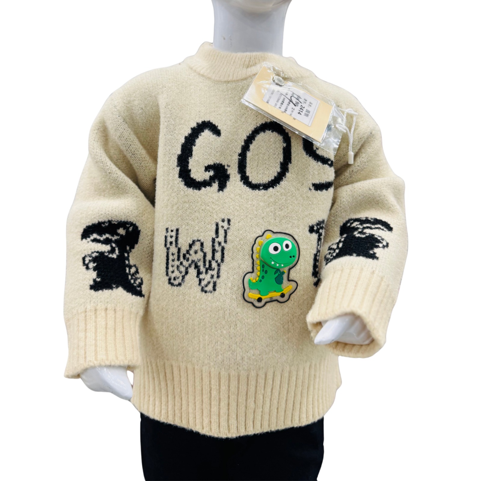 Boys Winter Cartoon Text Knit Sweater & Trouser Set – Warm Cute Kids Outfit - Image 2
