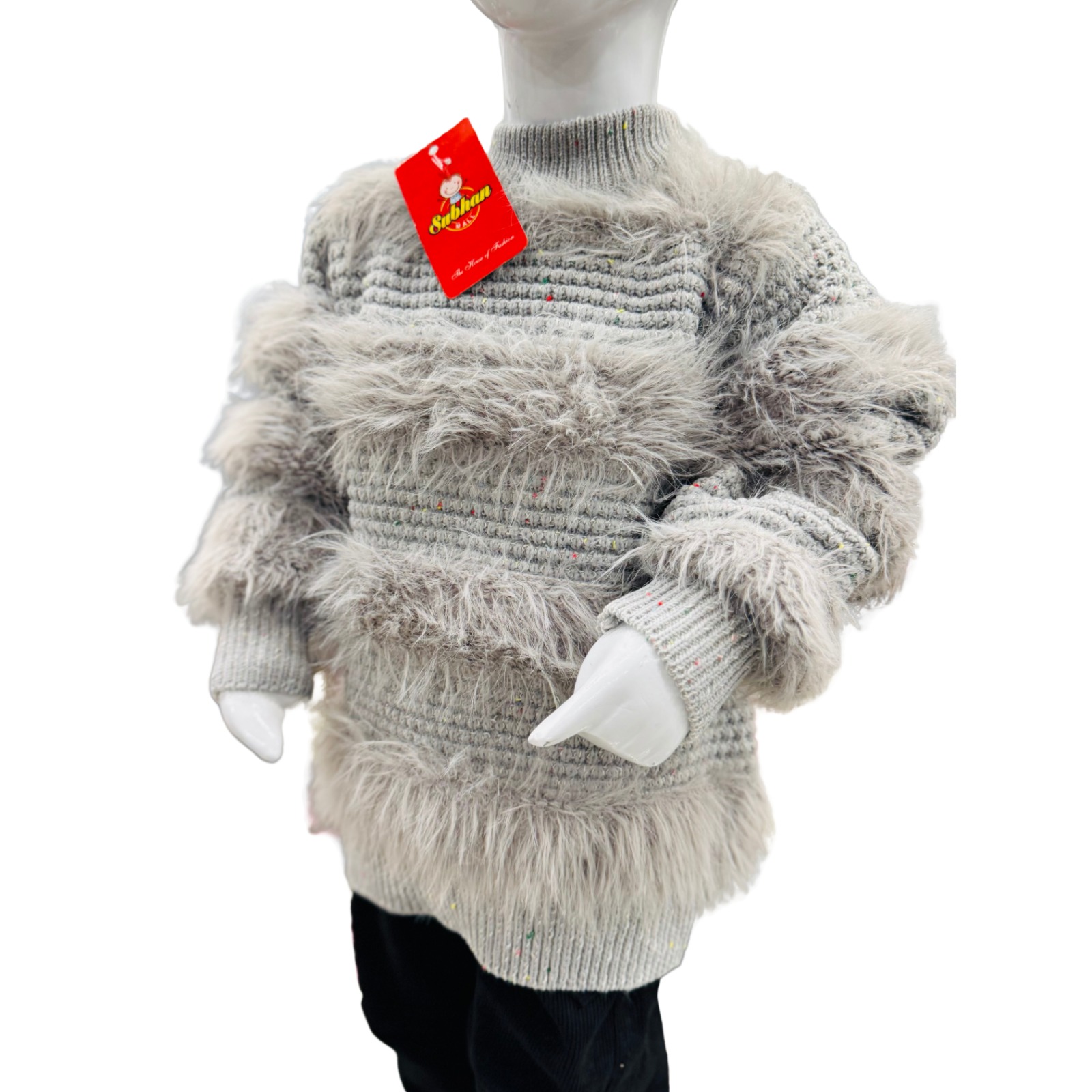 Girls Grey Fuzzy Knit Winter Sweater & Trouser Set – Cozy & Stylish Outfit - Image 2