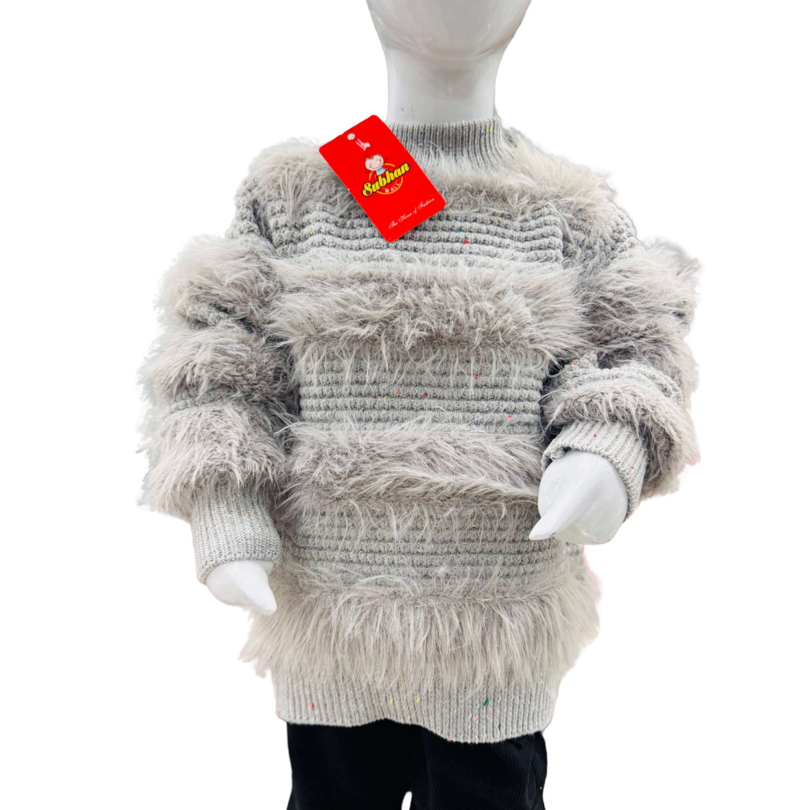 Girls Grey Fuzzy Knit Winter Sweater & Trouser Set – Cozy & Stylish Outfit - Image 3