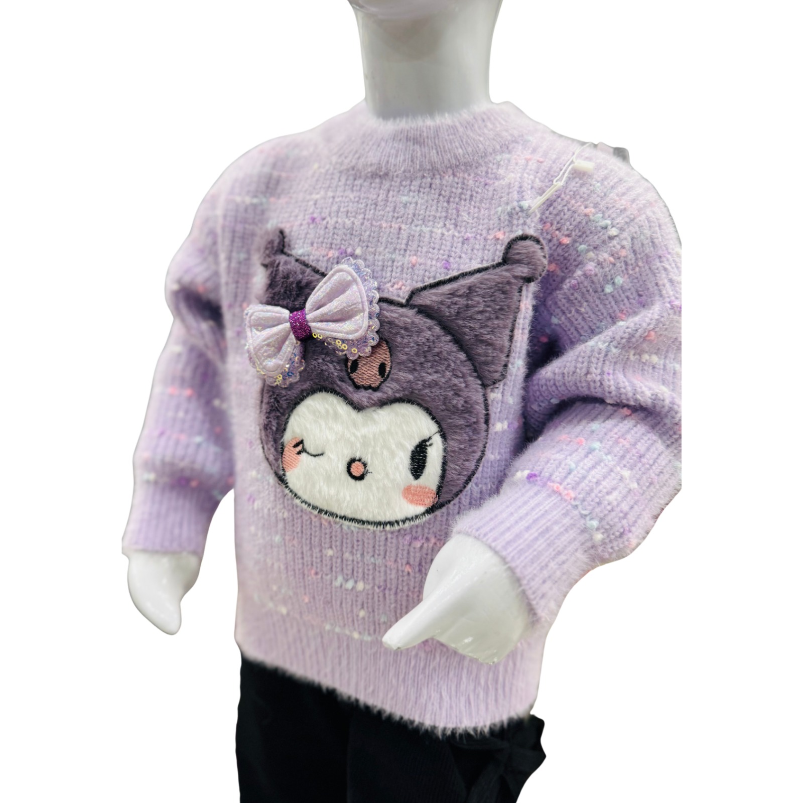Girls Purple Cartoon Knit Winter Sweater & Trouser Set – Cute & Cozy Outfit - Image 3