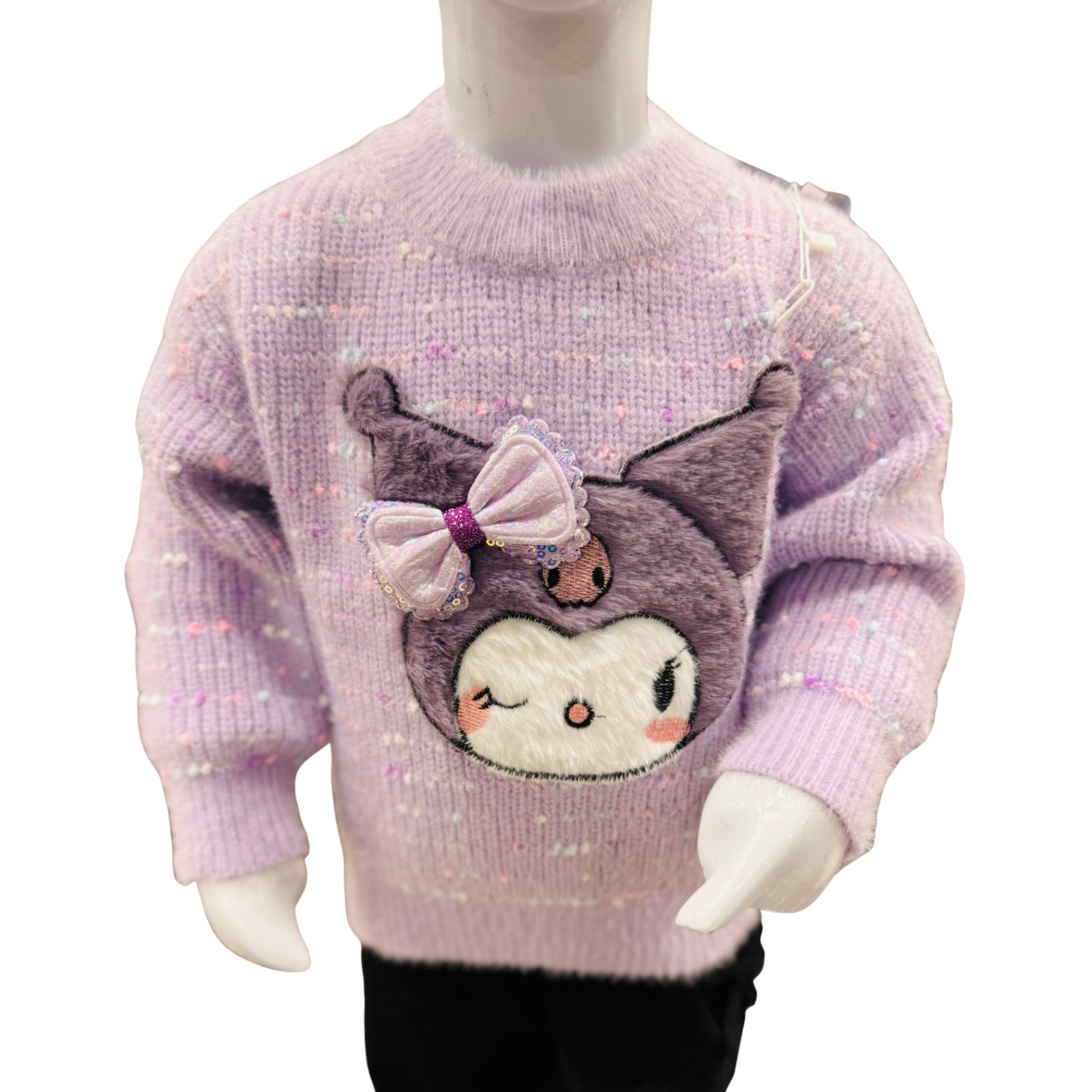 Girls Purple Cartoon Knit Winter Sweater & Trouser Set – Cute & Cozy Outfit - Image 4