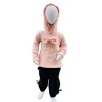 Girls Peach Hooded Winter Top & Trouser Set with Bow Design