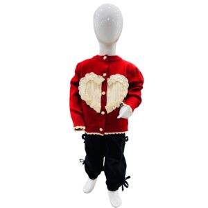 Girls Red Heart Knit Winter Sweater & Trouser Set – Elegant & Warm Outfit