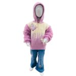 Girls Pink Hooded Winter Sweater with Butterfly Design & Denim Jeans Set