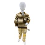 Boys Brown Striped Winter Sweater with Printed Denim Pants Set