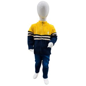 Boys Yellow & Navy Blue Zipper Winter Sweater with Pants Set