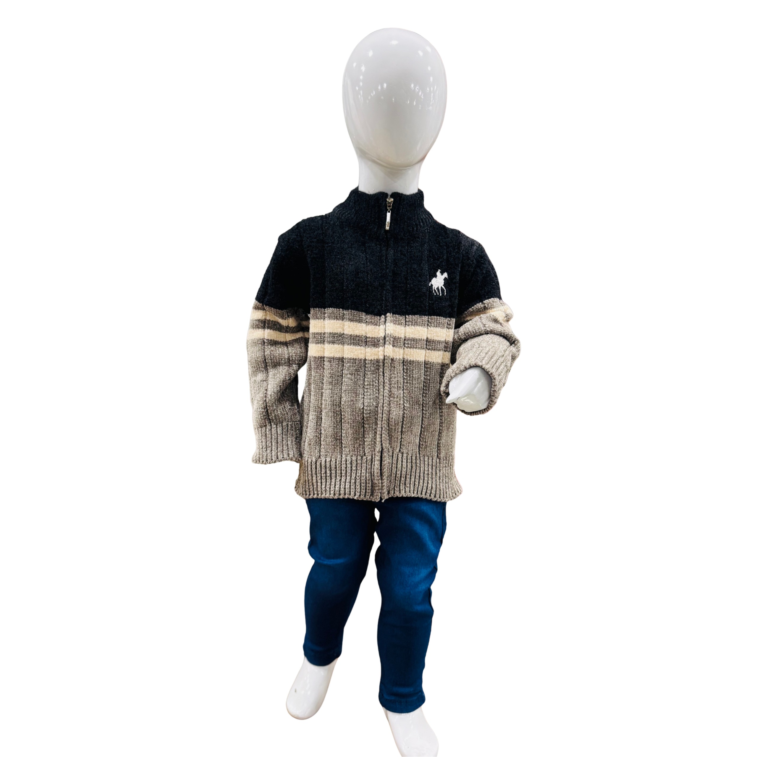 Boys Black & Grey Zipper Winter Sweater with Pants Set