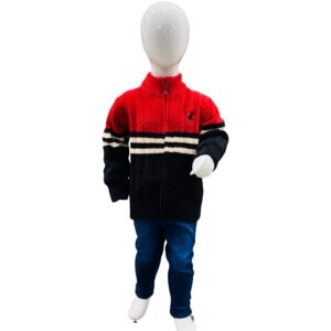 Boys Red & Black Zipper Winter Sweater with Pants Set