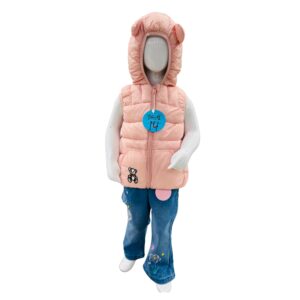 Kids Pink Hooded Sleeveless Puffer Jacket with Cute Ear Design