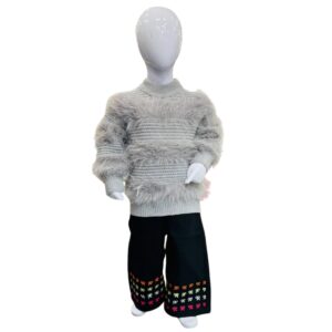 Kids Grey Furry Knit Sweater – Soft & Cozy Winter Wear