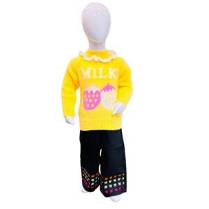 Kids Yellow Milk Print Knit Sweater – Cute & Cozy Winter Wear