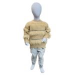 Girls Beige Fringe Knit Sweater with Pearl Details – Stylish Winter Wear