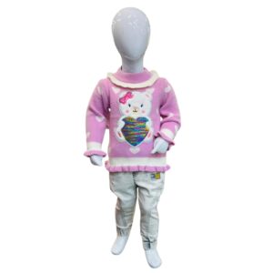 Girls Pink Teddy Bear Knit Sweater – Cute & Cozy Winter Wear