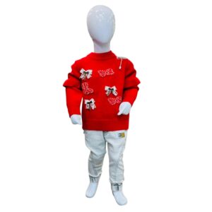 Girls Red Bow Embellished Knit Sweater – Winter Wear
