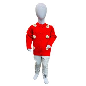 Girls Red Floral Button Knit Cardigan – Winter Warmwear