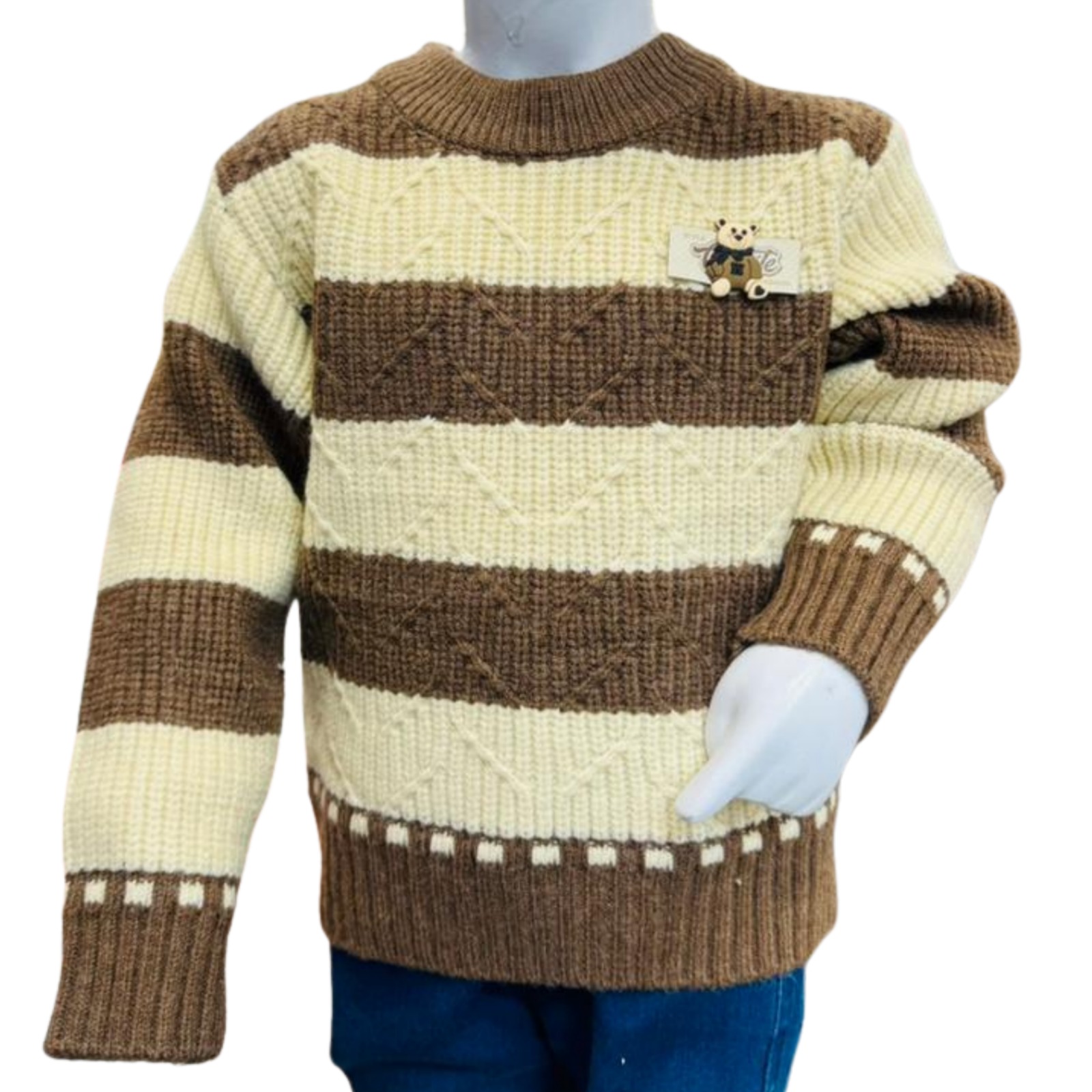 Boys Brown & Cream Striped Knit Sweater - Image 2