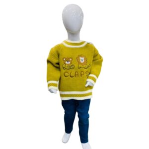 Boys Mustard Knit Sweater – Bear & Lion “CLAPS” Design