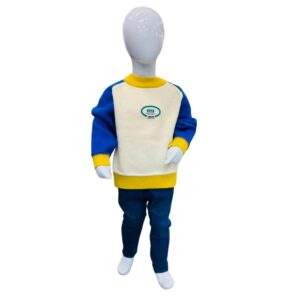 Boys Cream & Blue Color Block Winter Sweatshirt – Yellow Ribbed Trim