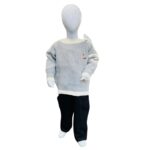 Boys Light Grey Knit Winter Sweater with White Ribbed Trim