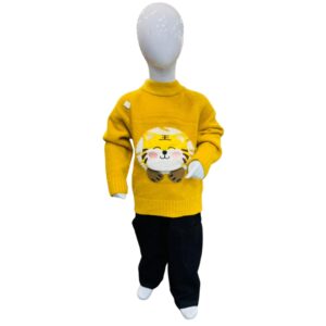Boys Mustard Yellow Winter Sweater with Cute Tiger Patch