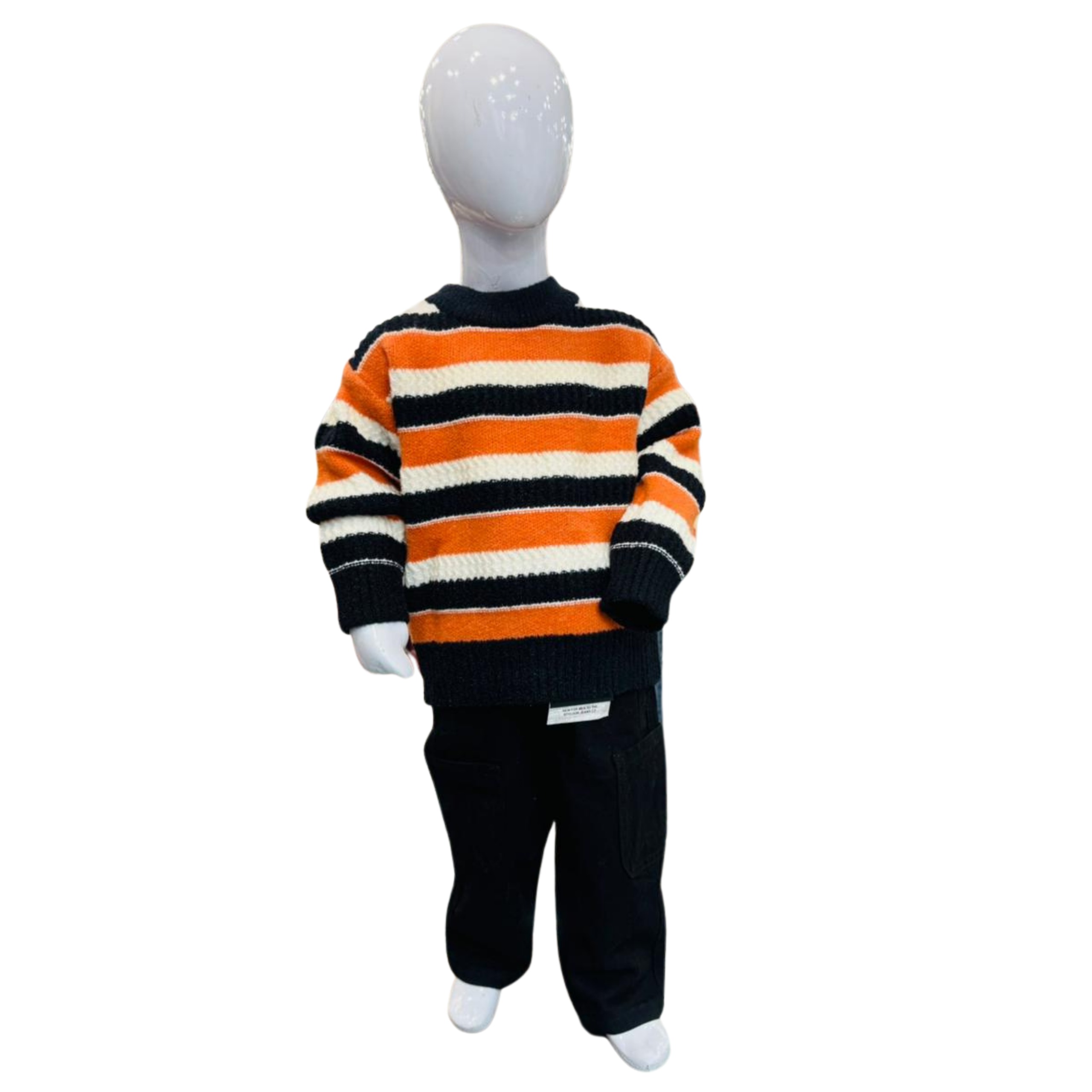 Boys Orange & Black Striped Winter Sweater Set