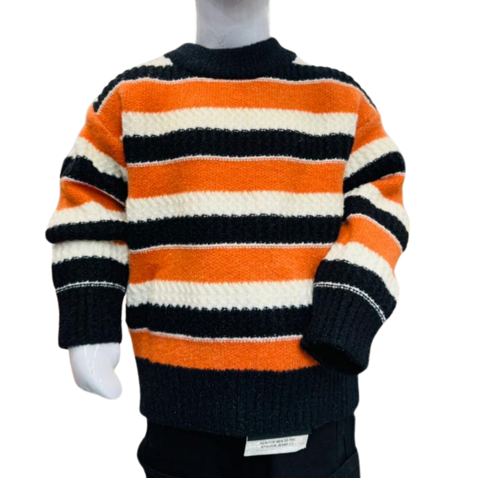 Boys Orange & Black Striped Winter Sweater Set - Image 2