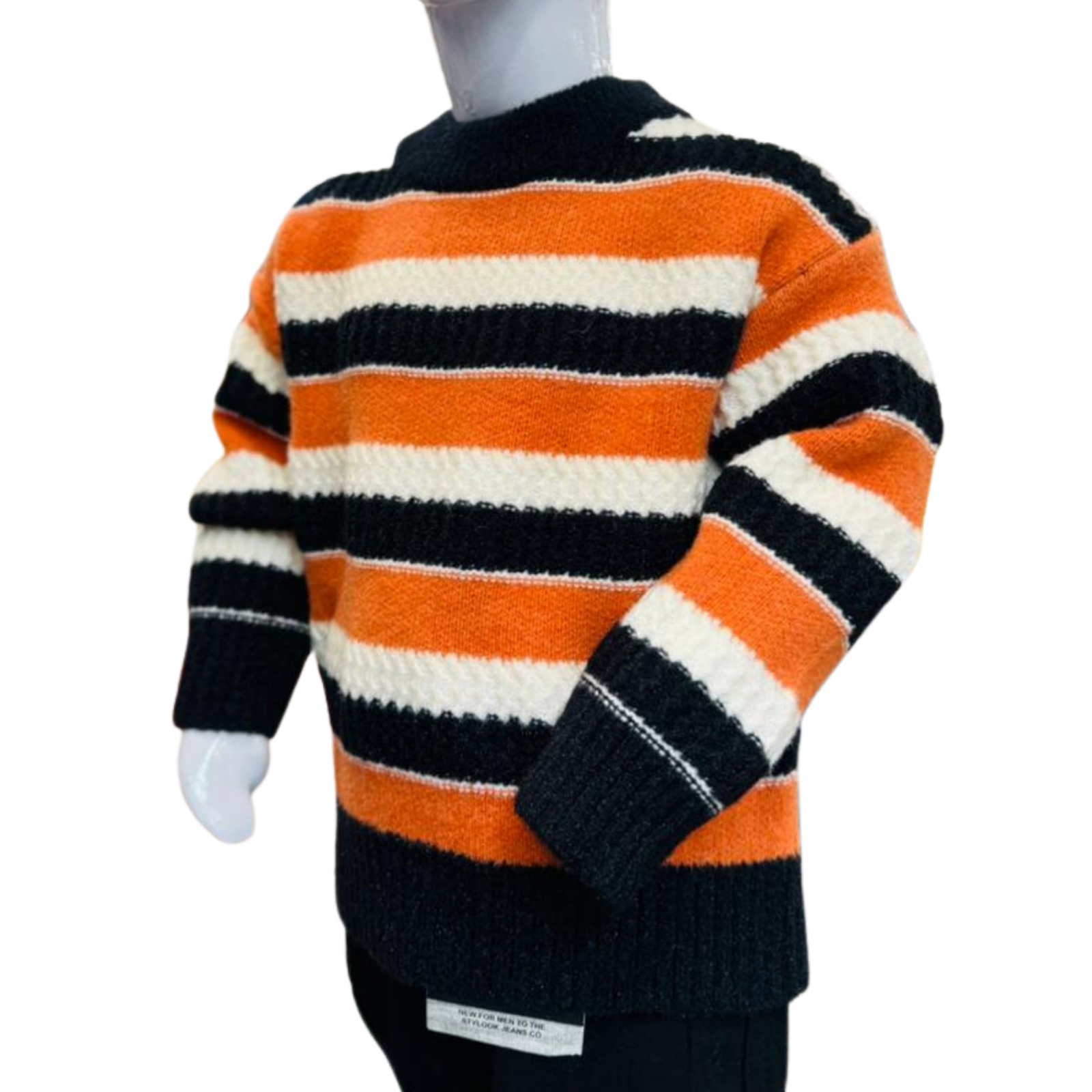 Boys Orange & Black Striped Winter Sweater Set - Image 3