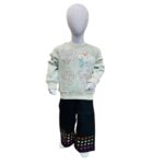 Girls Mint Green Printed Winter Sweatshirt Set