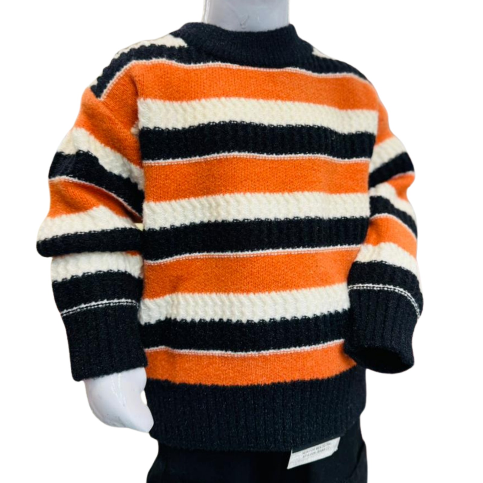 Boys Orange & Black Striped Winter Sweater Set - Image 4