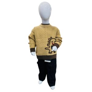 Kids Brown Cartoon Hedgehog Winter Sweater Set