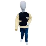Kids Black & Cream Color Block Knit Winter Sweater with Denim Pants
