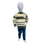 Kids Green & Cream Striped Winter Sweater with Blue Denim Pants