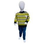 Kids Olive Green Striped Winter Sweater with Blue Denim Pants