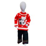 Kids Red Winter Sweater with Cute Cat Design & Black Pants