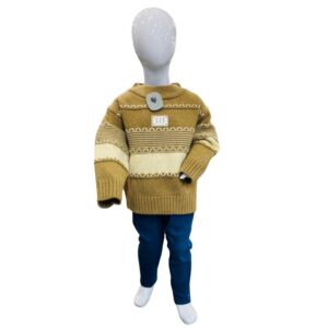 Kids Brown & Beige Patterned Winter Sweater with Blue Pants