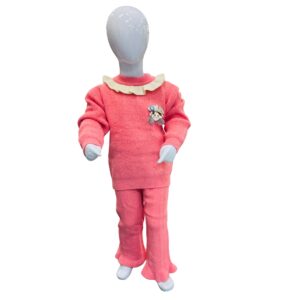 Girls Pink Knitted Winter Sweater & Pants Set with Frill Collar